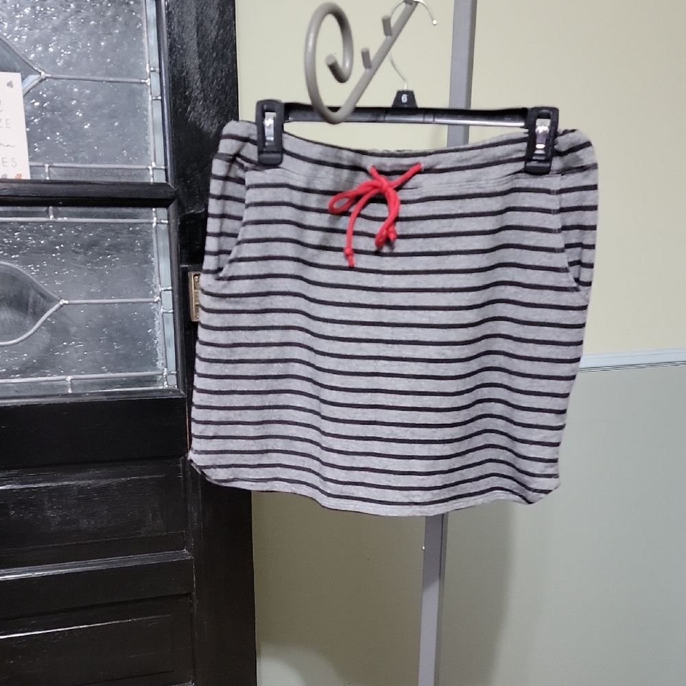 Sundry Gray and Black Striped Mini Skirt with Red Tie And Pockets Woman Size 0